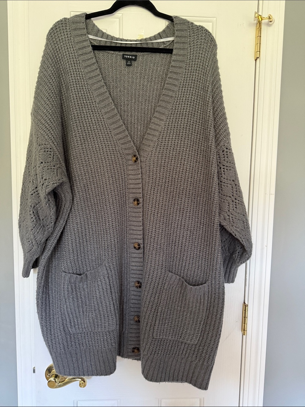 torrid Gray Open-Knit Oversized Button Sweater